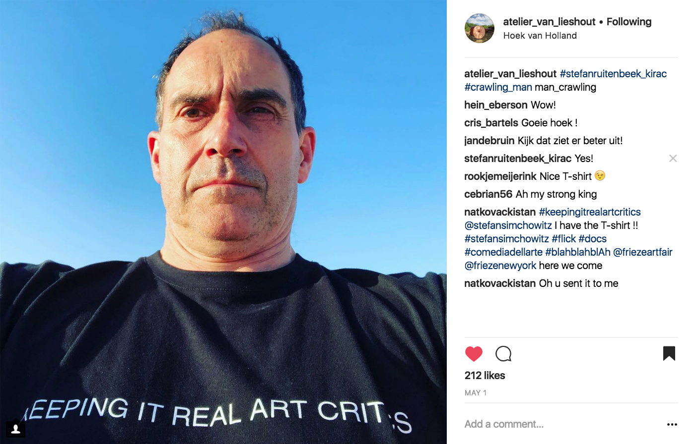 Atelier van Lieshout Instagram — Joep van Lieshout sporting a KIRAC T-shirt